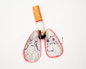 World No Tobacco Day; Smoking causes lung damage, isolated on white background.