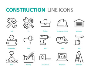 set of construction icons, such as engineer, working, tool