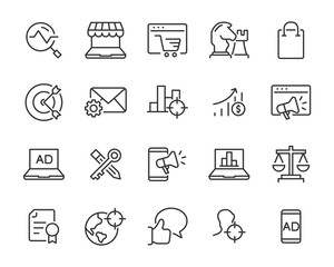 set of marketing icons, such as advertise, marketing online, marketing strategy, business, customer target
