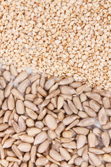 Natural sunflower and sesame containing calcium, minerals and dietary fiber, healthy nutrition concept
