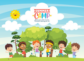 Vector Illustration Of Summer Camp Kids