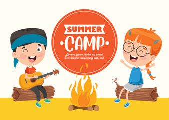 Vector Illustration Of Summer Camp Kids