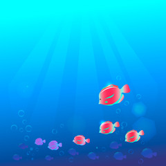 Fototapeta na wymiar Underwater summer background with ocean fish. Vector illustration.