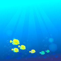 Underwater summer background with ocean fish. Vector illustration.