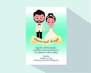 Wedding invitation card with bride and groom