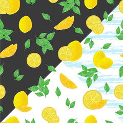 digital watercolor seamless pattern with lemons
