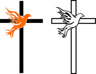 Flame Dove, Holy Spirit and Crucifix