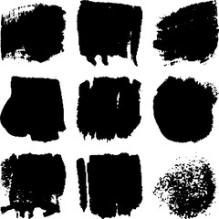 Vector dry brush stroke grunge. Black isolated on white spots. Modern distressed banner texture.