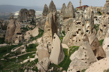 Amazing view of Cappadocia, Turkey. Ancient fortress Uchisar.