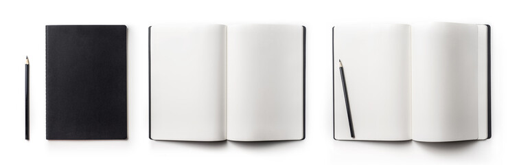 black notebook isolated on white background