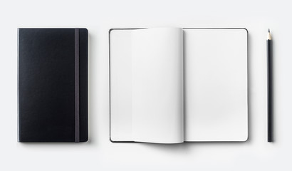 black notebook isolated on white background