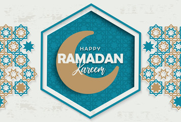 Ramadan kareem greeting card with half a month background