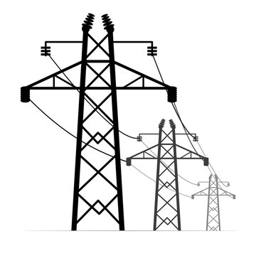 High Voltage Electric Poles. Power Line Towers.