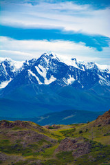 Altai mountains landscape from high altitude viewpoint. Aktru ridge. Siberia. Russia