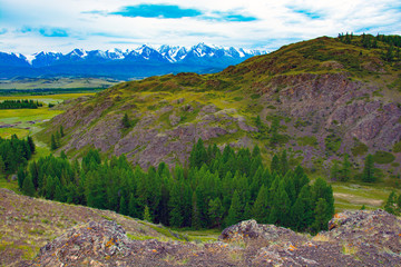 Fototapeta na wymiar Altai mountains landscape from high altitude viewpoint. Aktru ridge. Siberia. Russia