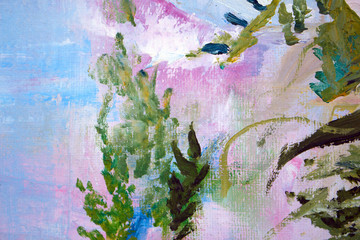 Abstract modern painting. Painting painted with a palette knife on canvas with oil paints in a large stroke.