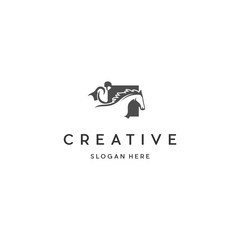 Horse Ride Illustration Creative Icon Logo, A logo of a dressage horse and rider.