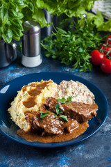 Stewed pork neck with potatoes and sauce