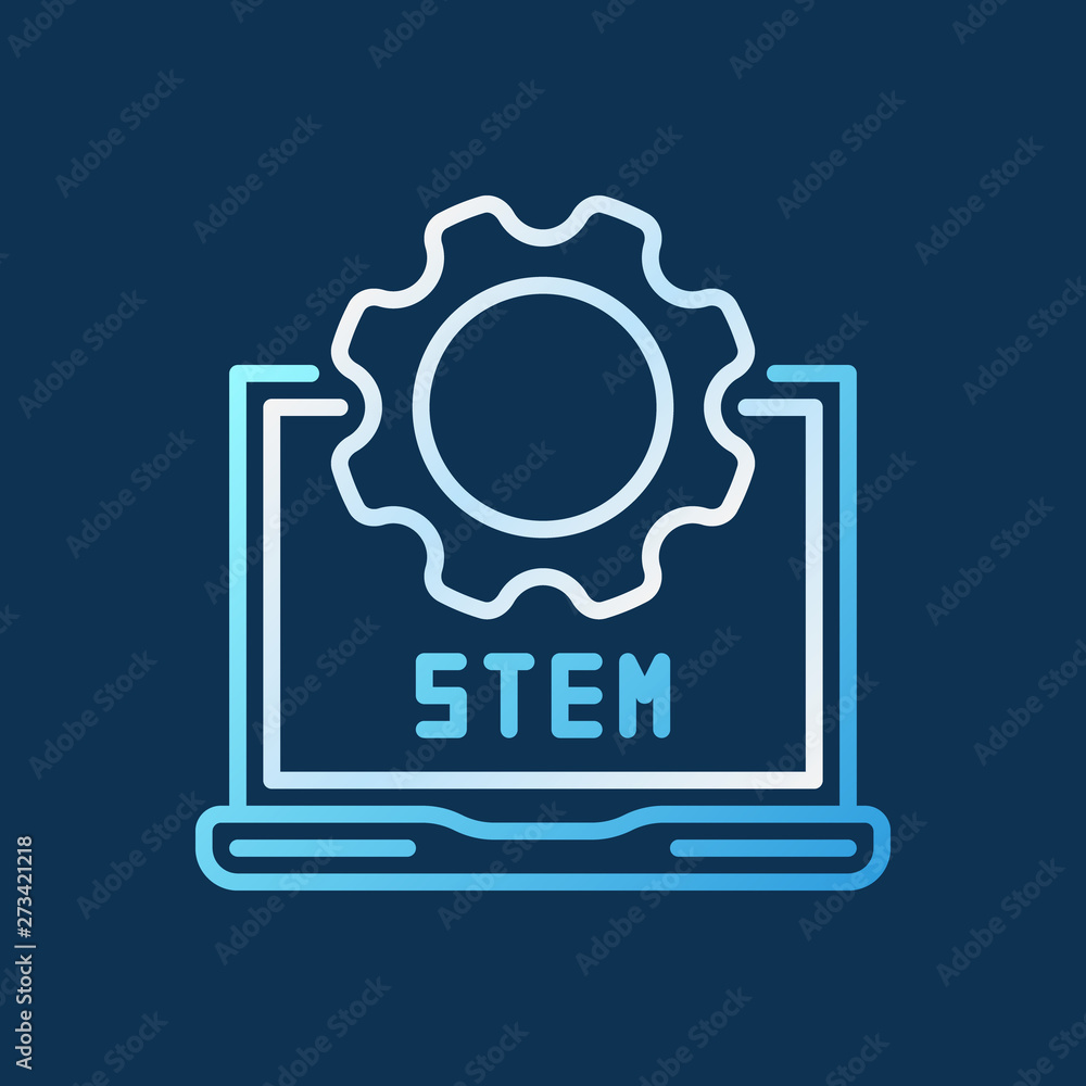 Poster stem laptop with cog vector linear colorful icon or logo element on dark background