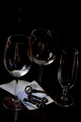 old keys and typewritten sheet with balloons and flutes