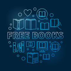 Fototapeta na wymiar Free Books concept blue circular outline vector illustration on dark background