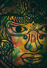 Fototapeta na wymiar Abstract mandala Inca Maya civilizations graphic design decorative on watercolor grunge texture for ancient geometric concept background