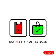 Icon design.Pollution problem concept. Say no to plastic bags, bring your own textile bag.