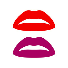 Different women's lips. Icon set. Isolated. Collection of women's mouths and lips symbol. Color and black silhouette, open, face parts.