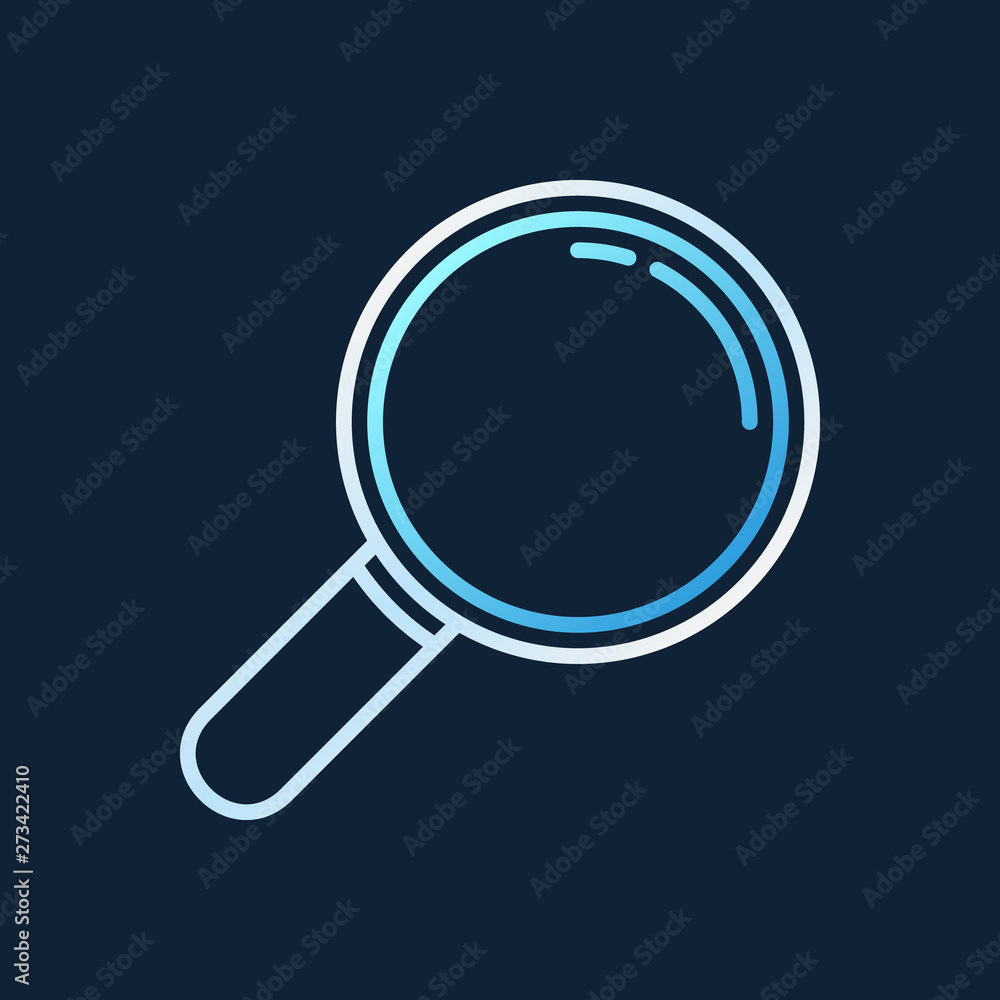 Poster magnifying glass linear concept icon - vector magnifier outline symbol on dark background