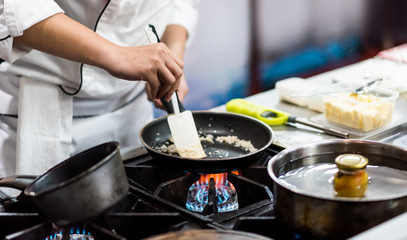 Chef cooking food in the kitchen, Chef preparing food