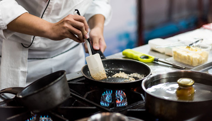 Chef cooking food in the kitchen, Chef preparing food