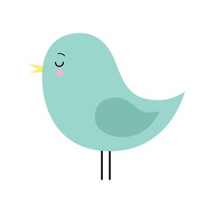 Little cute green spring bird design. Cartoon character.