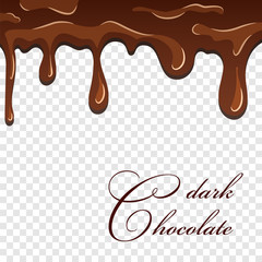 Chocolate seamless pattern. Drip dark chocolate isolated white transparent background. Sweet melting food. Dripping brown liquid design. Delicious dessert. Drop melted. Milk choco. Vector illustration