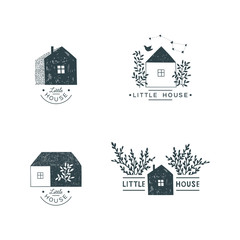Simple  soulful hand drawn illustrations of houses. Set of doodle logos.