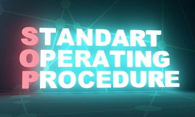Acronym SOP - Standard Operating Procedure. Business conceptual image. 3D rendering. Neon bulb illumination