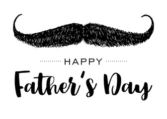 Hand drawn moustache with text happy father’s day on white background, Vector