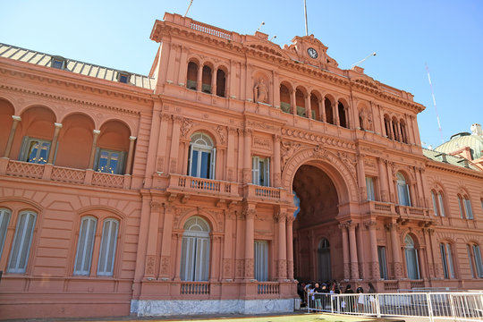 Many Visitors Waiting for Visiting the Famous Casa Rosada or the Pink House, Presidential Palace in Buenos Aires, Argentina