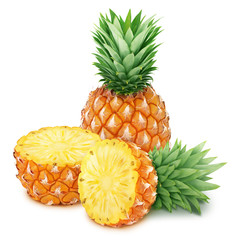Composition with pineapples isolated on white background.