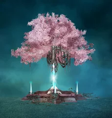 Magischer rosa Baum in der blauen Nacht © EllerslieArt