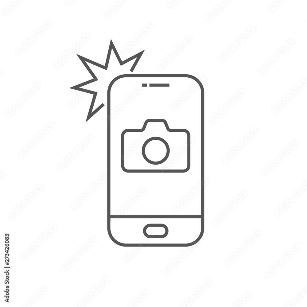 Wall mural simple icon smartphone with camera and flash. modern phone with photo sign for web design. vector ou