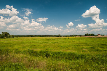 field with a beautiful cloudy sky