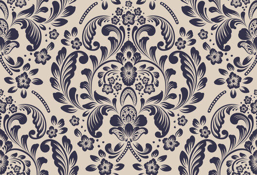 Vector damask seamless pattern element. Classical luxury old fashioned damask ornament, royal victorian seamless texture for wallpapers, textile, wrapping. Exquisite floral baroque template.
