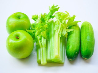 Fototapeta na wymiar Fresh green apple, cucumber, celery
