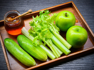 Fresh green apple, cucumber, celery