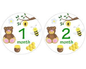 Newborn baby stickers for months watercolor illustration photo session design stickers scrapbooking greeting cards invitations holiday