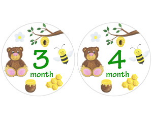 Newborn baby stickers for months watercolor illustration photo session design stickers scrapbooking greeting cards invitations holiday