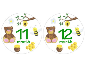 Newborn baby stickers for months watercolor illustration photo session design stickers scrapbooking greeting cards invitations holiday