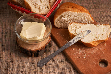 bread with butter. Concept of homemade food. Close up