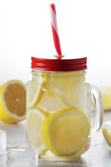 Lemonade with slices of lemon and ice
