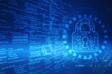 Closed Padlock on digital screen, cyber security concept background,Security concept Background. 2d illustration